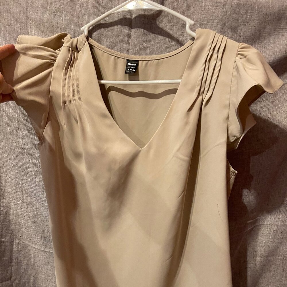 Womens Light Tan/Nude/Khaki Short Sleeve SHEIN Blouse